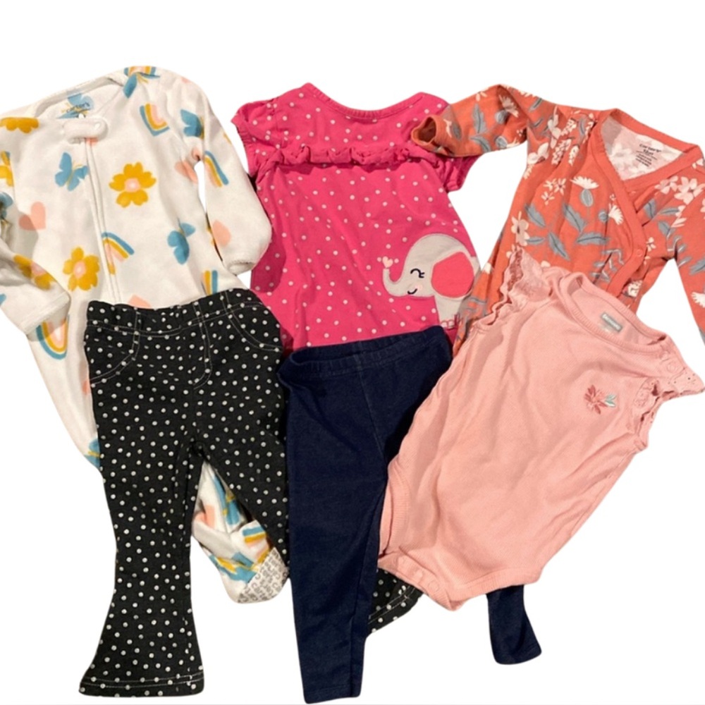 6 Piece Girls Bundle Size 12M with Floral and Polka Dot Patterns